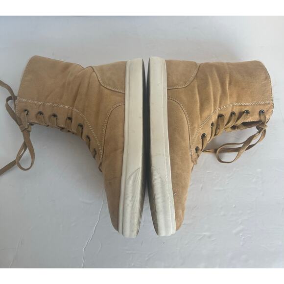 PAWJ Vegan Tan Mid Calf Polar Fleece Lace Up Round Toe Rubber Sole Boot Sz 10.5 - Picture 6 of 11